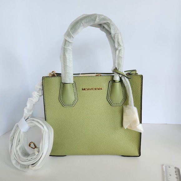 Michael Kors Medium Pebbled Leather Mercer Crossbody Bag Sage Green - Picture 3 of 14